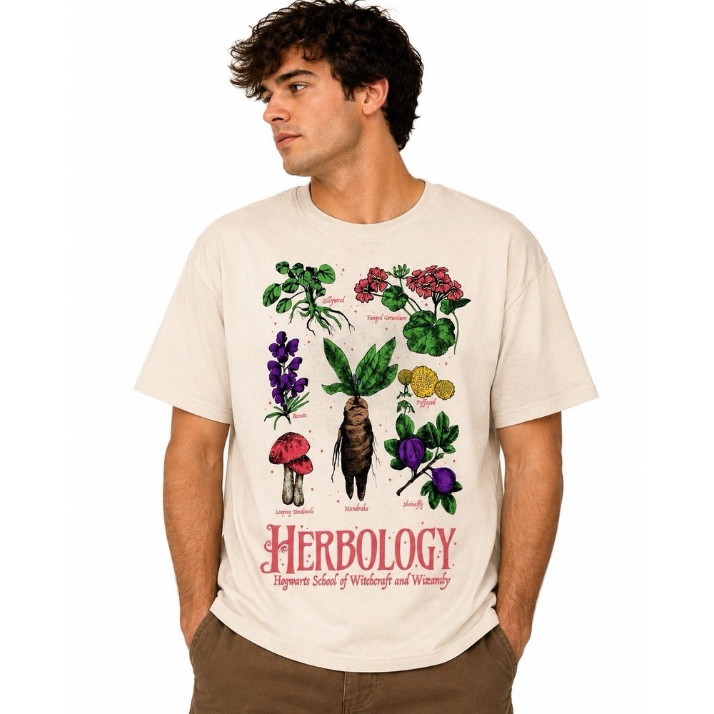 Harry Potter Herbology Hogwarts Wizardy School Graphic T Shirt Sand Mens 3XL